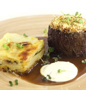 Parmesan Crusted Beef Fillet with Potatoes Dauphinoise